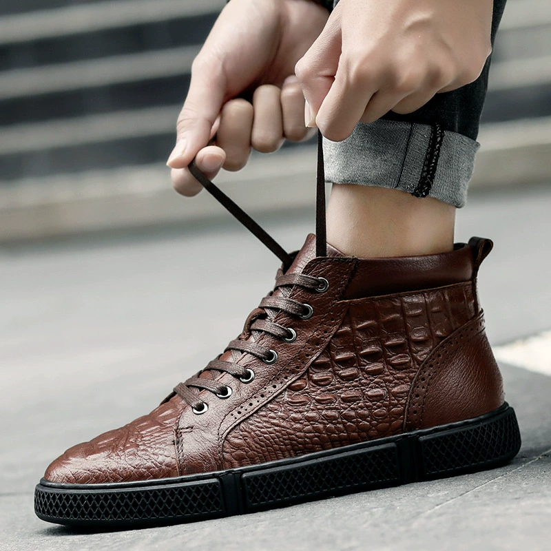 1148 мужская обувь с высоким берцем, осенне-зимняя кожаная обувь с тиснением под крокодила, модная повседневная обувь из воловьей кожи, короткие сапоги, хлопчатобумажная обувь, прилив