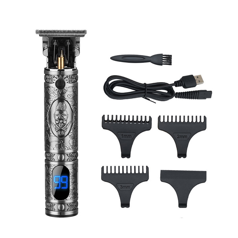 Venta caliente transfronteriza pantalla digital LCD cabeza de Buda Clipper eléctrico talla marca gradiente pelo Clipper recorte empuje blanco T9 pequeño Clipper