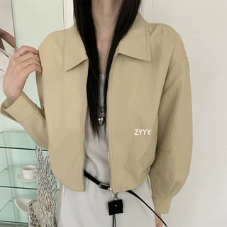 pu皮衣外套女新款小个子韩版修身拉链翻领百搭免洗蛋白皮夹克短款