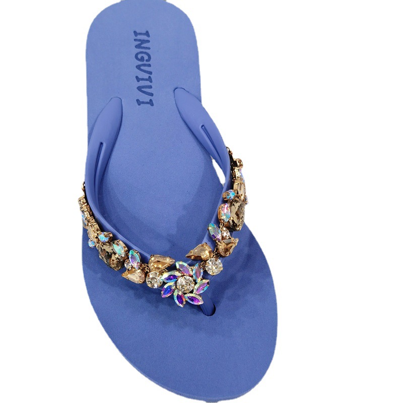 Infradito donna con catena di strass sandali zeppa da spiaggia_voghion.com