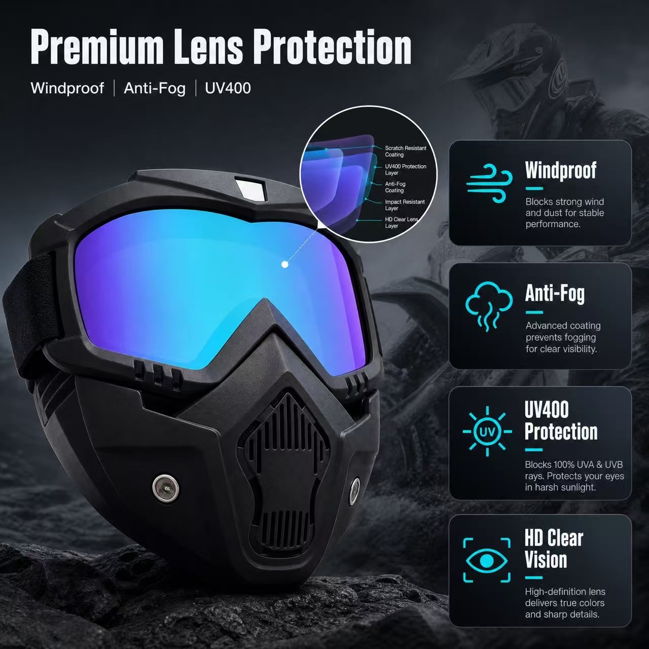 Face mask, goggles, Harley motocross goggles, riding helmet, ski retro glasses, motorcycle windproof goggles