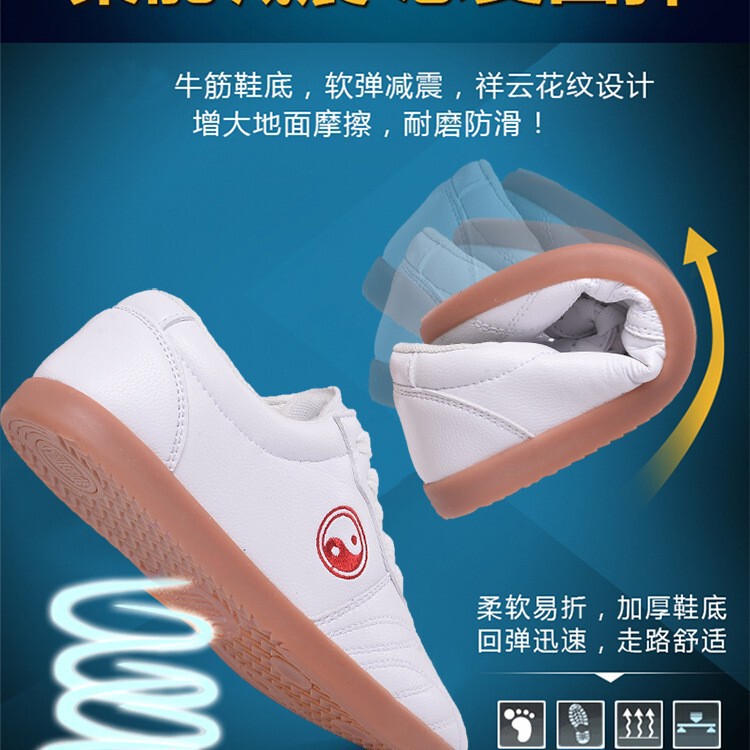 Tai Chi Shoes Soft Cowhide and Beef Sole Women's Tai Chi Practice Shoes for Wushu Practice Kung Fu Shoes Ten Square Taoist Shoes for Men