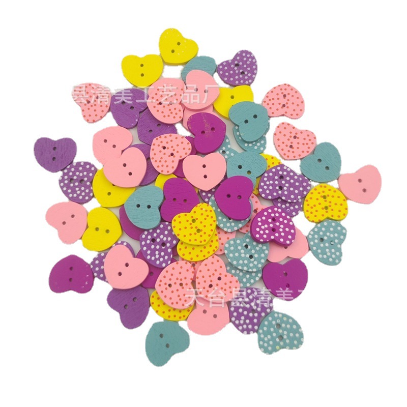 Botón de amor de lunares de impresión en color de 17mm Botón de impresión de corazón de lunares de color 100 piezas por paquete