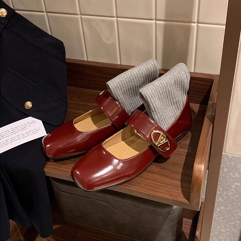 Nuevo otoño de la uva de la madre francesa retrógrada con velcro Mary Zhen boca plana zapatos de una sola mujer