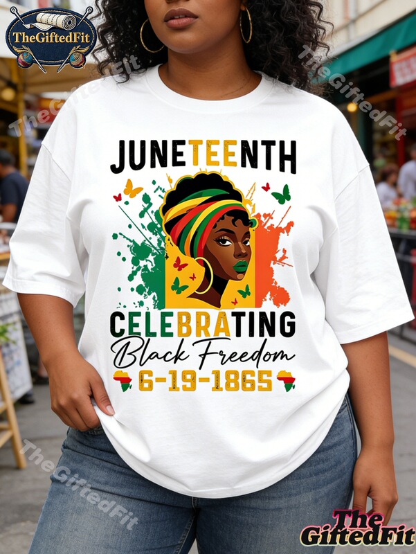 White Juneteenth Commemorative T-Shirt, Lightweight and Breathable Casual Top, Classic Freedom Pattern, Ideal