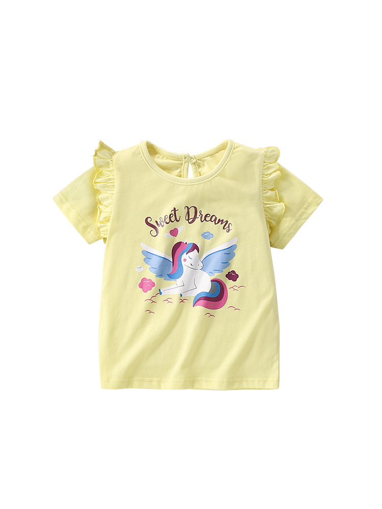 Malwee camiseta de niña de manga corta verano nuevo estilo europeo y americano para niños de cuello redondo de estilo extranjero camiseta casual de niña