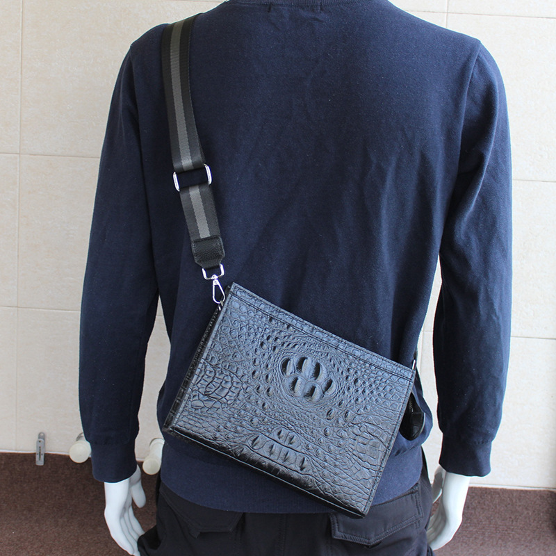 Crocodile Pattern Handbag Men's Hard Leather New Large Capacity Crossbody Bag Stretch Bag Boys Small Backpack 2025 New 10 Inch