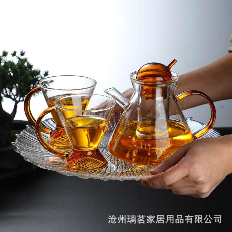 北歐琥珀玻璃泡茶壺單壺茶杯簡約家用耐高溫加厚透明養生壺套裝