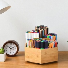 现货多功能旋转笔筒桌面木质学生文具收纳盒大容量置物架笔筒