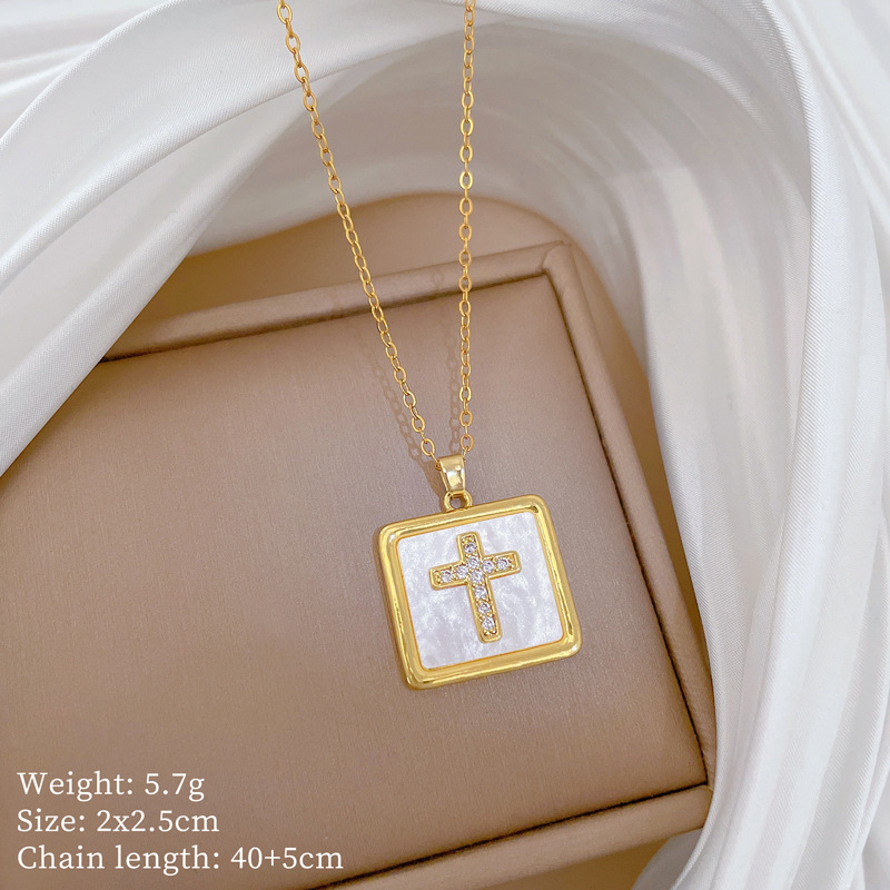 Square Crystal Diamond Collarbone Necklace For Women Titanium_voghion.com