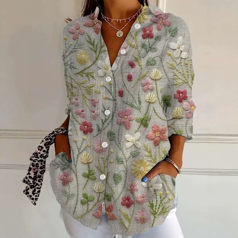 Cross-Border Amazon Independent Site European and American Women's Shirts, Fashionable and Comfortable Printed Design Summer Seaside Long-Sleeved Shirts