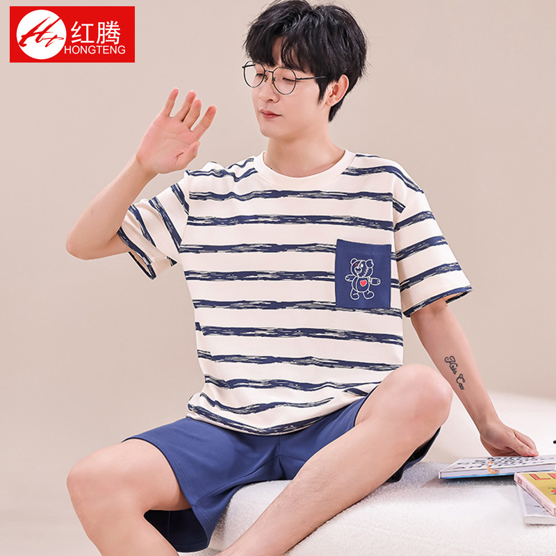 Strict Selection 2025 Men's Pajamas Summer Short-sleeved Shorts Pure Cotton Thin Youth plus size Casual Home Clothes suit Strict Selection 2025 Men's Pajamas Summer Short-sleeved Shorts Pure Cotton Thin Youth plus size Casual Home Clothes suit