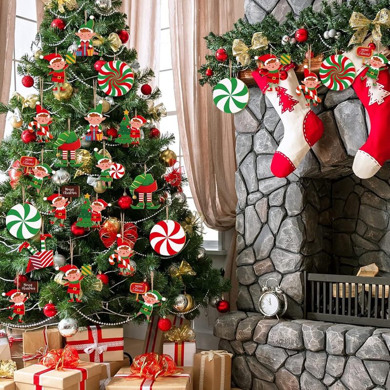 36ピースのエルフのクリスマスツリーの装飾品クリスマスの木製のエルフのペンダントミントの木のクリスマスのパーティーの吊り下げの装飾|undefined