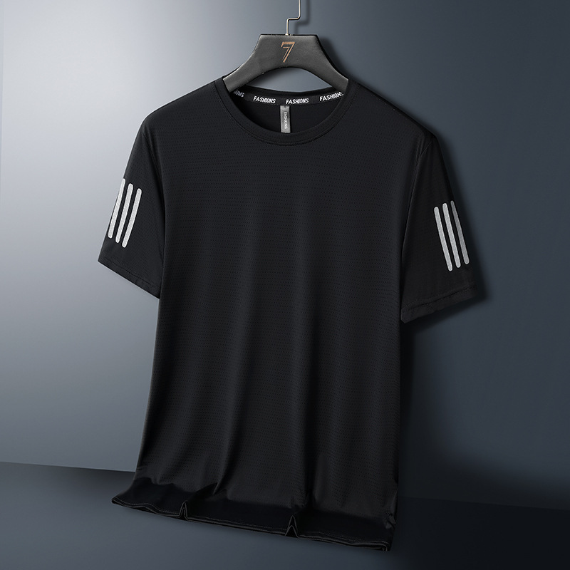 Camiseta transfronteriza de tres barras para hombre de gran tamaño de seda de hielo de manga corta verano delgado transpirable deportivo de secado rápido de media manga superior para correr