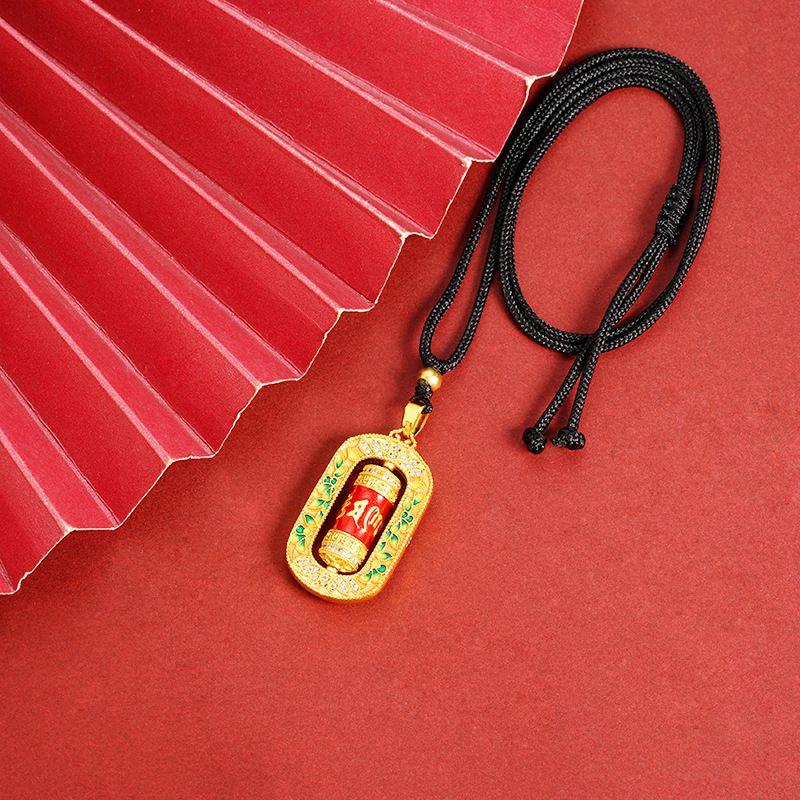 Gufasha oro seis palabras Zhenyan rotor de meridiano vid micro diamantes collar de cuerda negra estilo nacional versátil Yiwu joyería fuente
