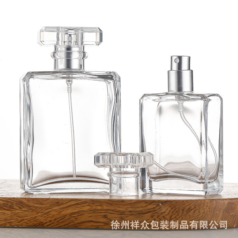 Bayoneta de alta gama dividida en botellas para presionar botellas de perfume en aerosol botellas de vidrio cuadradas planas botellas vacías simples retro 50ml 100ml image 3