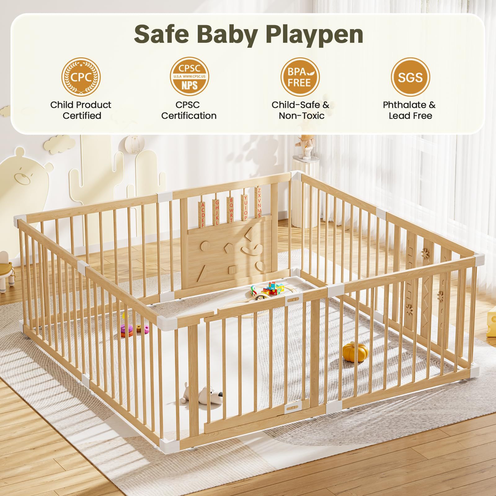 Cross-Border Solid Wood Baby Fence Guardrail Baby Indoor Game Fence Children's Above Ground Fence Crawling Park