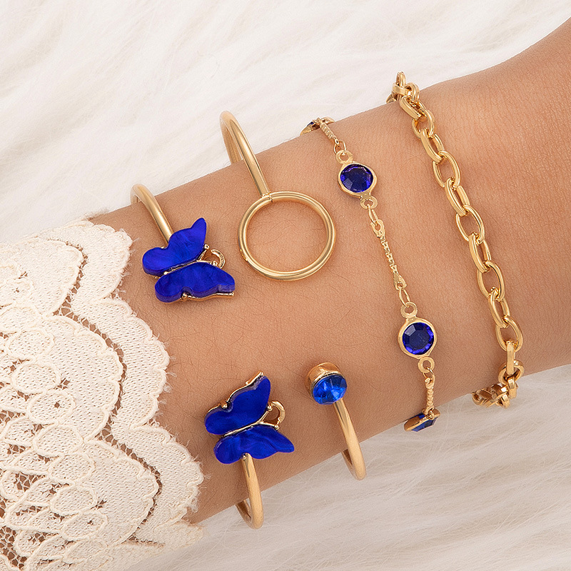 Daily Occasion Alloy Material Wholesale Jewelry Casual Japanese Style Round Butterfly Alloy Artificial Gemstones Rhinestones Plating Inlay Bracelets