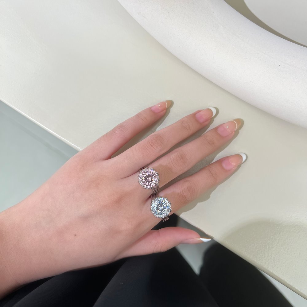 Fashion Flower Sterling Silver Plating Zircon Rings 1 Piece