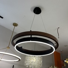 现代简约新中式木纹色客厅吊灯设计师样板房餐厅卧室书房圆环吊灯