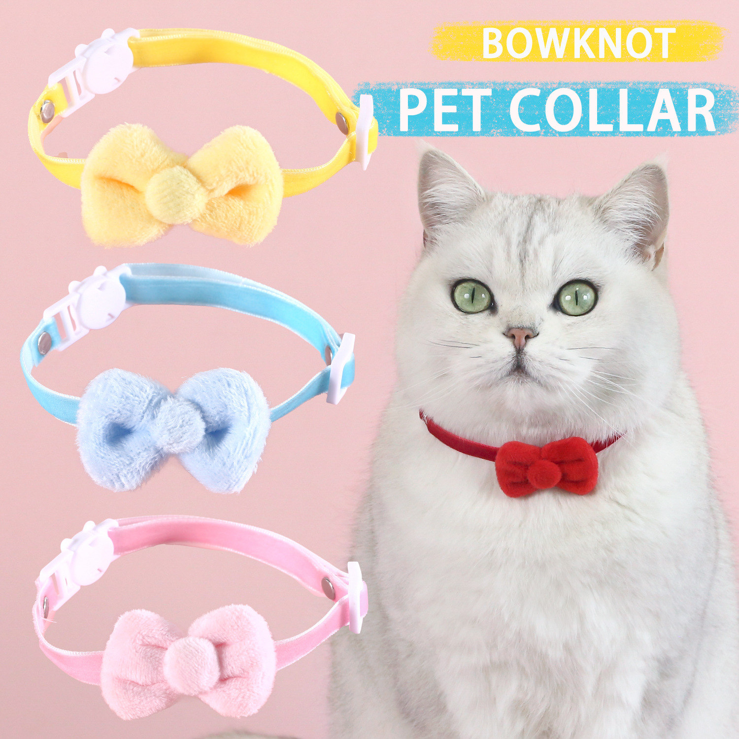 Collar de arco de seda de mascota color caramelo corbata princesa felina collar de perro anti-asfixia comercio exterior