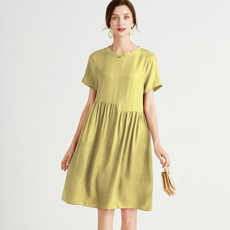 欧美2021夏装新品真丝裙子胖mm名媛气质铜氨丝宽松显瘦连衣裙7952|ms