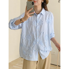 2025年秋装 日系小清新森系田园风刺绣宽松百搭长袖衬衫女上衣