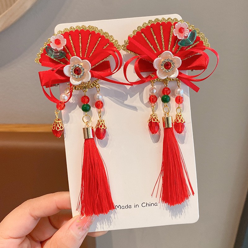 Accesorios para el cabello Hanfu de año nuevo para niñas, año nuevo rojo, horquilla de estilo antiguo, flor de cabeza de año nuevo para niñas, tocado de estilo chino para niños