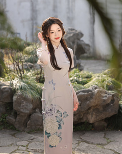 Positioning Flower Cheongsam Long Spring/Summer 2023 New Gentle National Style Elegant Slim-fit Daily Young Dress