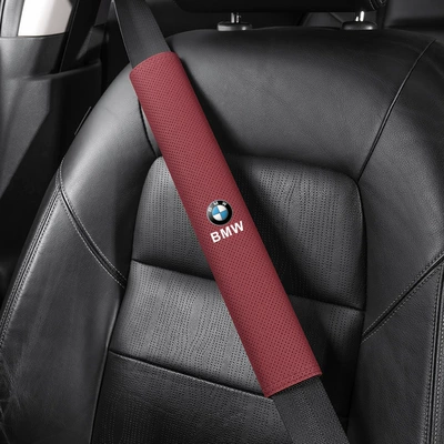 belt shoulder guard extended safety belt | Seat belt shoulder pad - bmw-round-label-38cm-suede-burgundy-shoulder-pads-single-pack