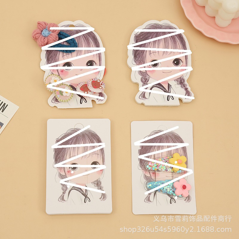 可爱风小女孩发夹套装卡纸DIY饰品卡片儿童发饰爪夹卡纸现货批发
