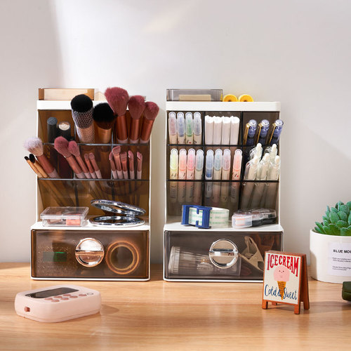 Pen holder storage box oblique pen holder student desk office desktop stationery drawer transparent makeup brush box