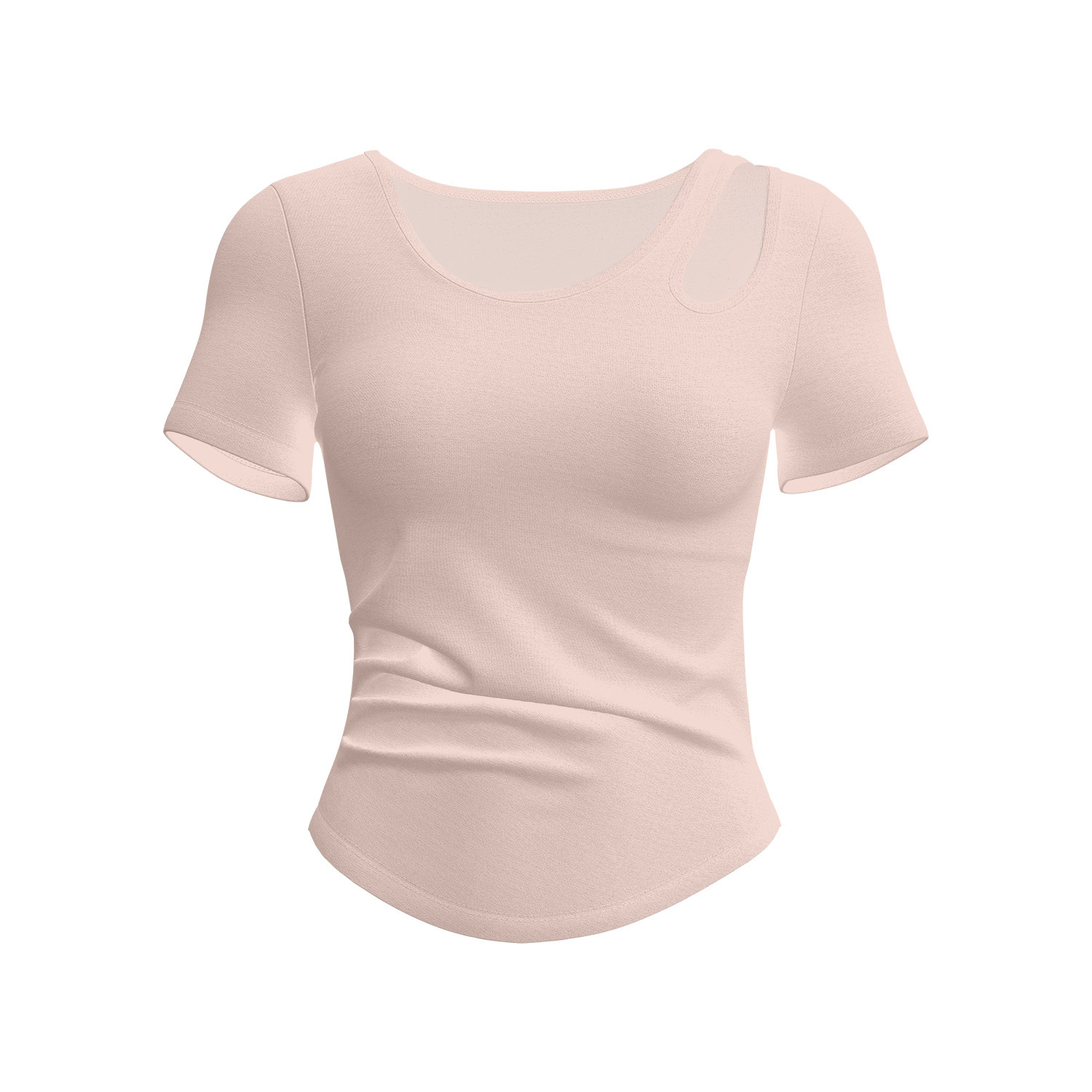Cross-Border Amazon New Style Hollow-Out Ruched Yoga Top with Built-In Chest Pads and Short Sleeves for Fitness and Sports