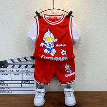 夏季男童套装假两件2023新款韩版中大童篮球服女童运动服两件套潮