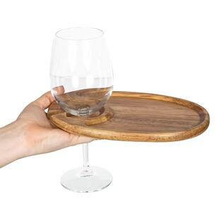 Acacia Wood Steak Plate with Wine Glass Holder Wooden Party Party Fruit Plate Wine Glass Holder Small Dish All-In-One Plate