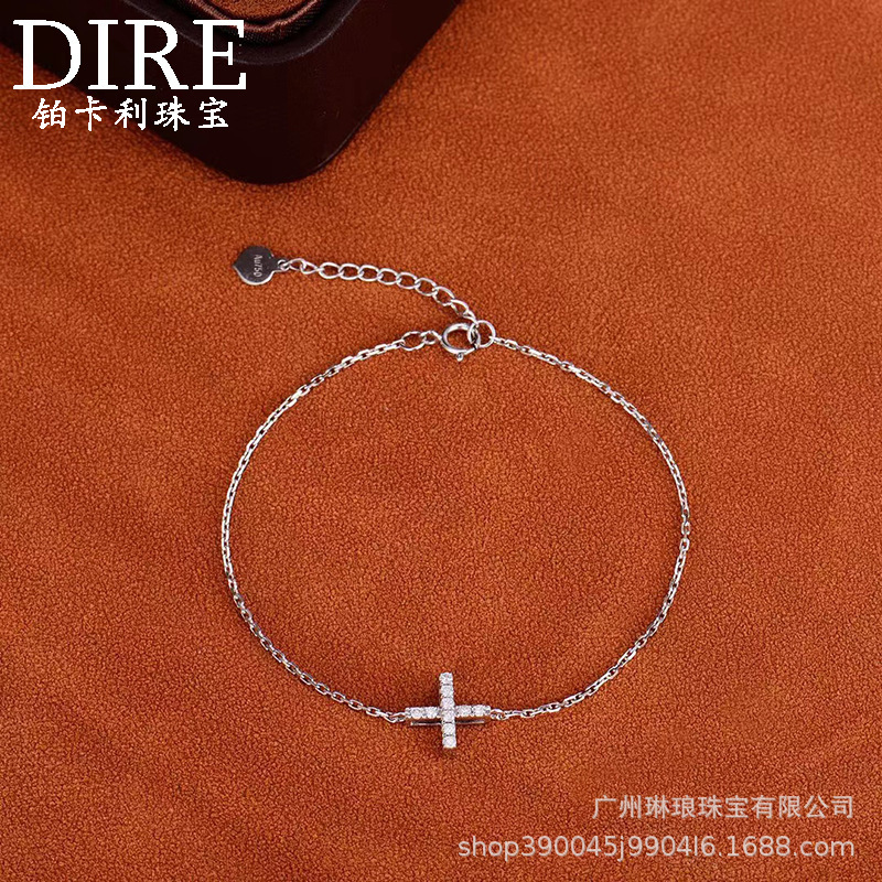18K gold natural diamond bracelet Angel Guardian series cross bracelet love chain tail free lettering