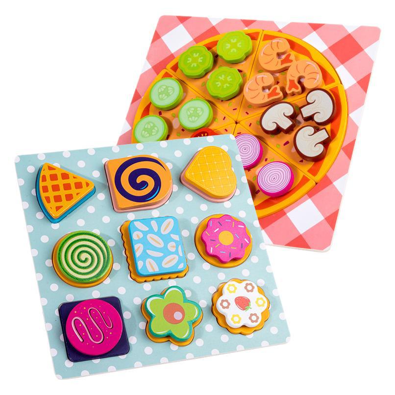 Juego de pizza de casa para niños para cultivar la capacidad práctica de los bebés y los niños pequeños, juguetes educativos de madera cognitivos de color y forma