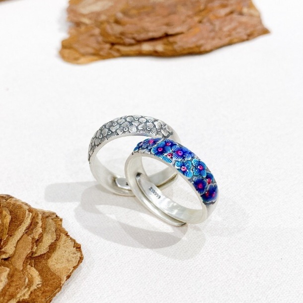 Sterling Silver Foot Silver 999 Wide Opening Chinese Style Flowers Can Adjust Ring Men's Engraving