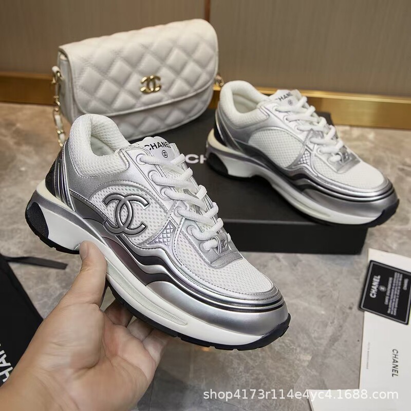 Cross-Border Overseas Putian Shoes, Chanel-Style Silver-Edged Sneakers for Men and Women, Versatile Low-Top Casual Dad Shoes