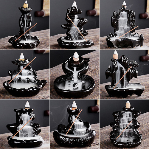 Ceramic backflow incense burner new creative bergamot rockery household incense burner line incense channel office ornaments factory direct supply