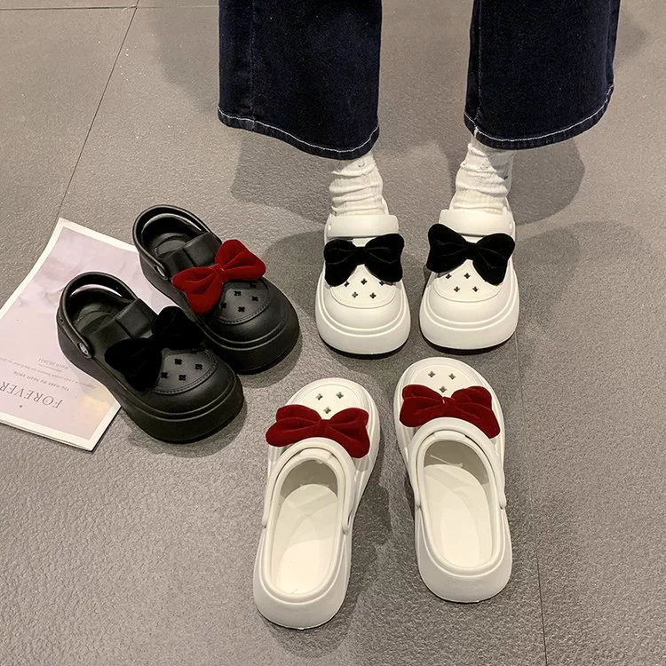 2024 летние модные повседневные ниши на толстой подошве с маленьким бантом, универсальные тапочки для женщин