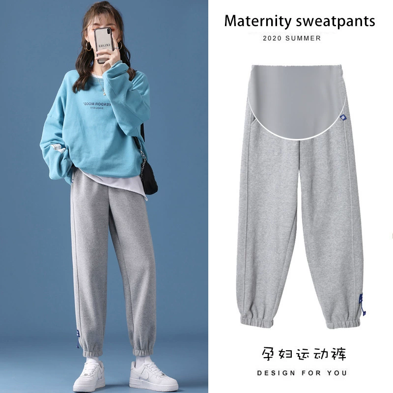 Брюки для беременных, осенне-зимний наряд, модные маминые брюки на флисовой подкладке, Спортивные Повседневные зимние свободные модные брюки с застежкой на ногу