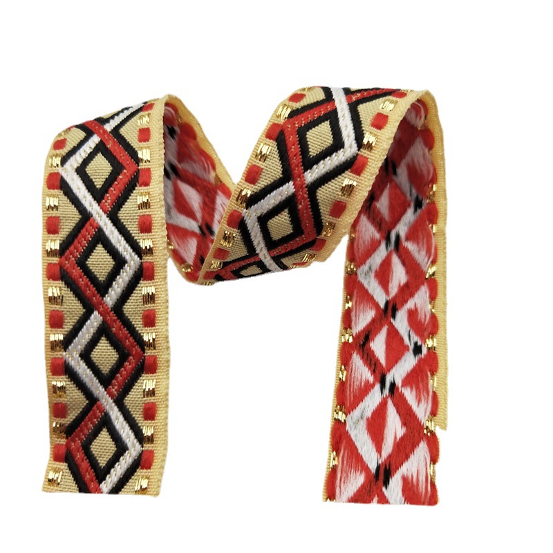 Nuevo 2cm oro de seda en forma de diamante cinta jacquard colorido cuadrado hecho a mano accesorios decorativos bordado ropa cinturón decorativo