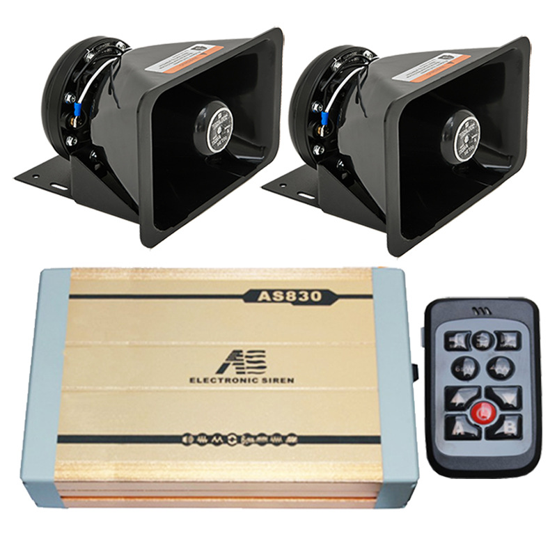 Car-mounted wireless remote control siren, 12V/24V car loudspeaker, high-pitched alarm, AS830C + round speaker