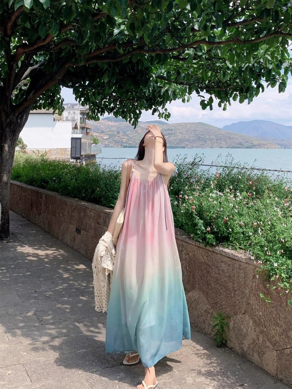Đầm maxi nữ thắt eo chất voan gradient họa tiết bãi biển mùa hè 2026 — Đầm voan (Version), Đầm voan (phiên bản thường) chi tiết 13