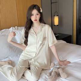 D家轻奢大牌高级感印花蝴蝶冰丝缎面睡衣女宽松可外穿家居服套装