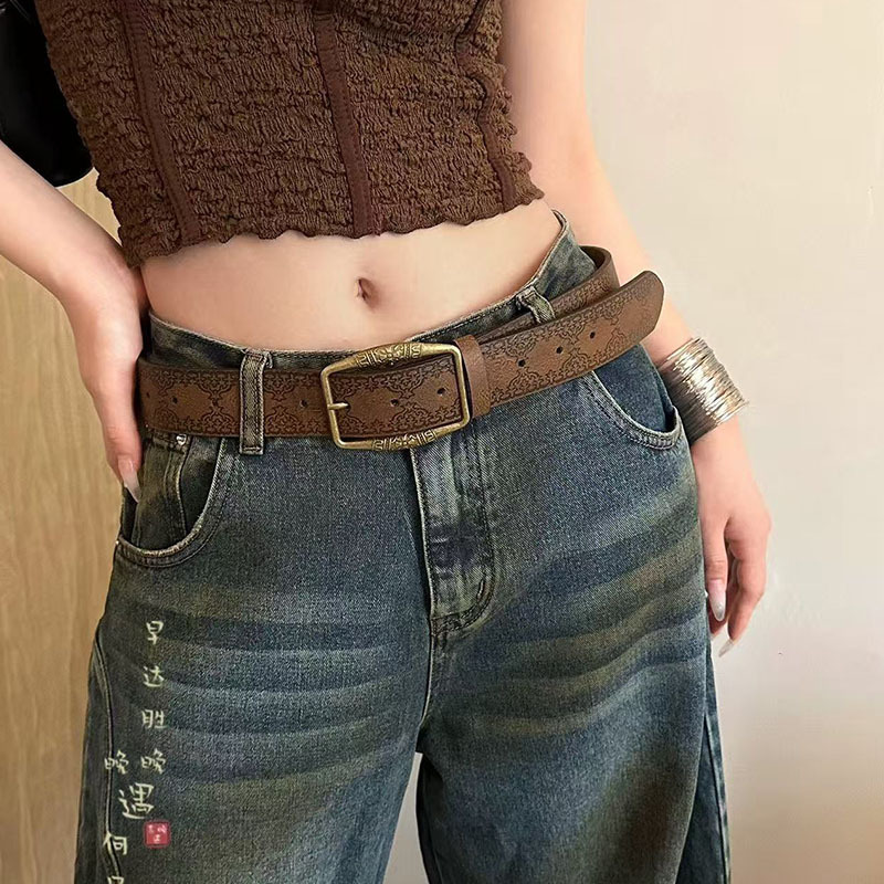アメリカンレトロパターンベルト女性のエスニックスタイルレトロ古いベルトホットガールy2kパーソナライズされたホワイトバッグアクセサリートレンド|undefined