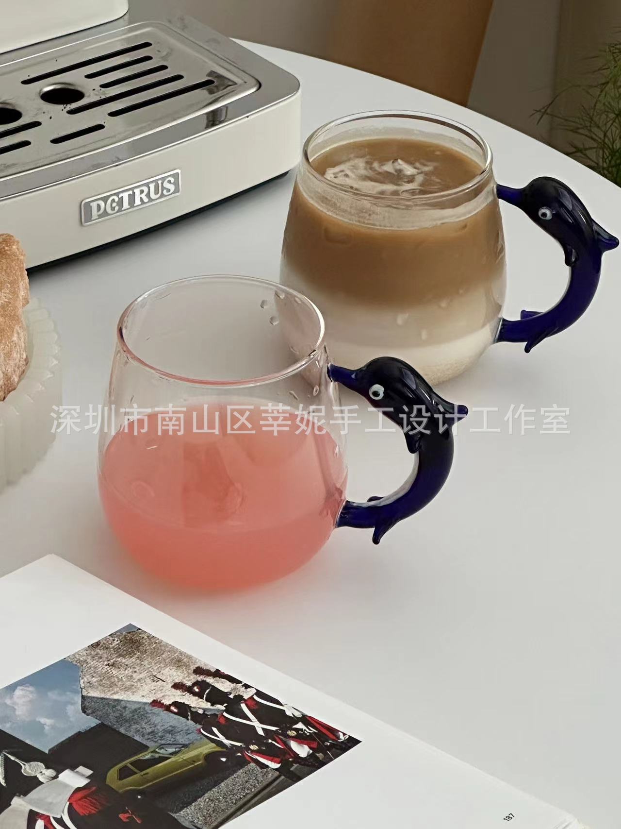 创意可爱小海豚马克杯爱的象征咖啡杯女生ins牛奶玻璃杯