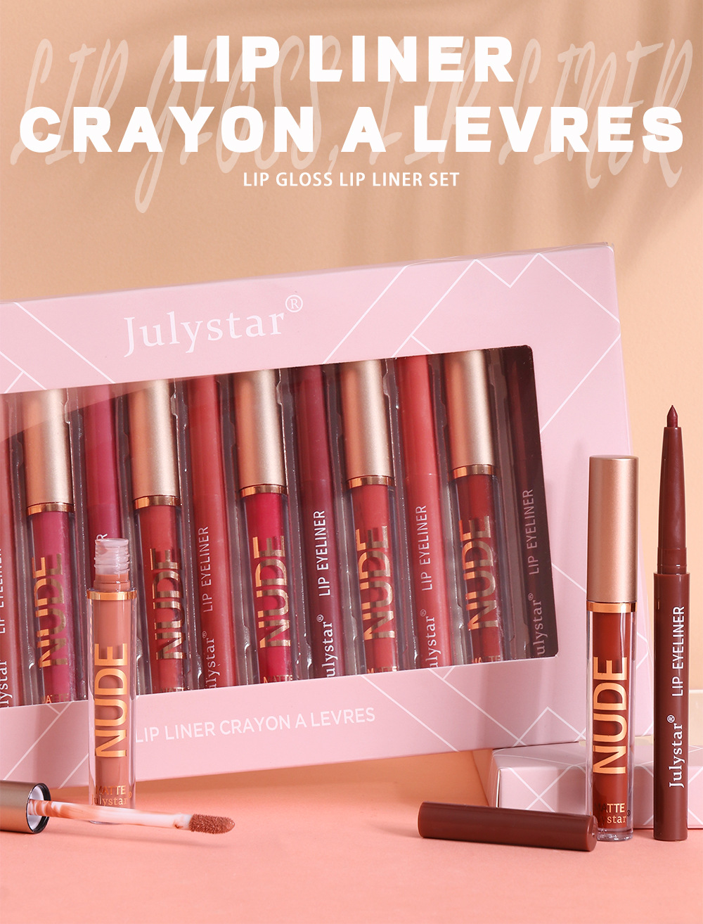 Julystar Makeup bestseller Non-stick cup mouth red pen Cross-border European and American waterproof long-lasting matte lip gloss lip liner pen Specification drawing