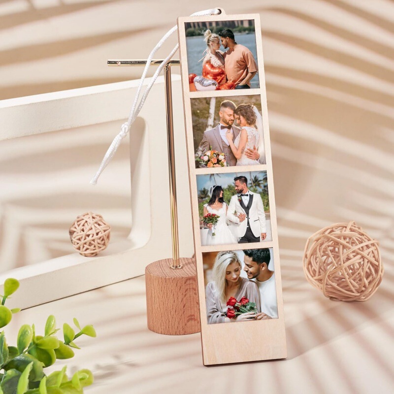 Mini Wooden Photo Frame Rectangle Wall Hanging Picture Frame with Rope for Christmas Tree Home Decoration Picture Wedding Couple